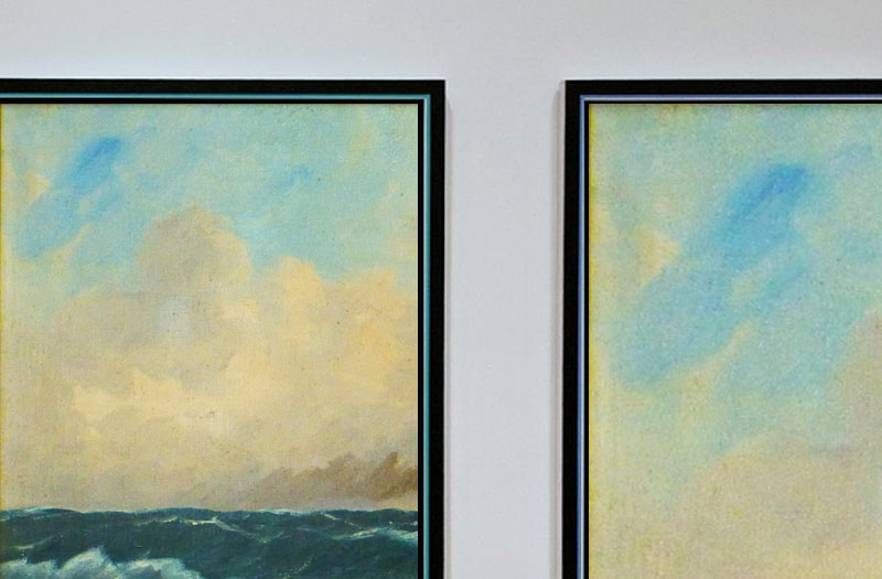 Two paintings with the same scene of sea and sky in distant and detailed view