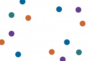 An assortment of blue, orange, purple and green spots. Very artful.