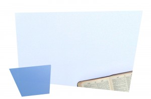 Collage of two blue skewed rectangles, with an open dictionary in the corner